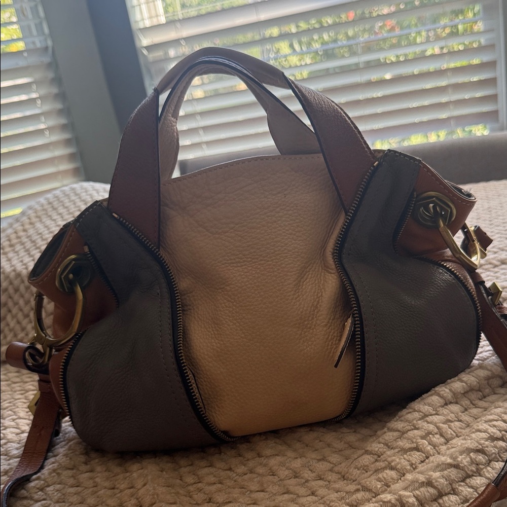 Elegant Cream and Brown Satchel